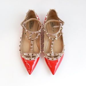 Valentino Red Cage Rockstud Ballerina Flats